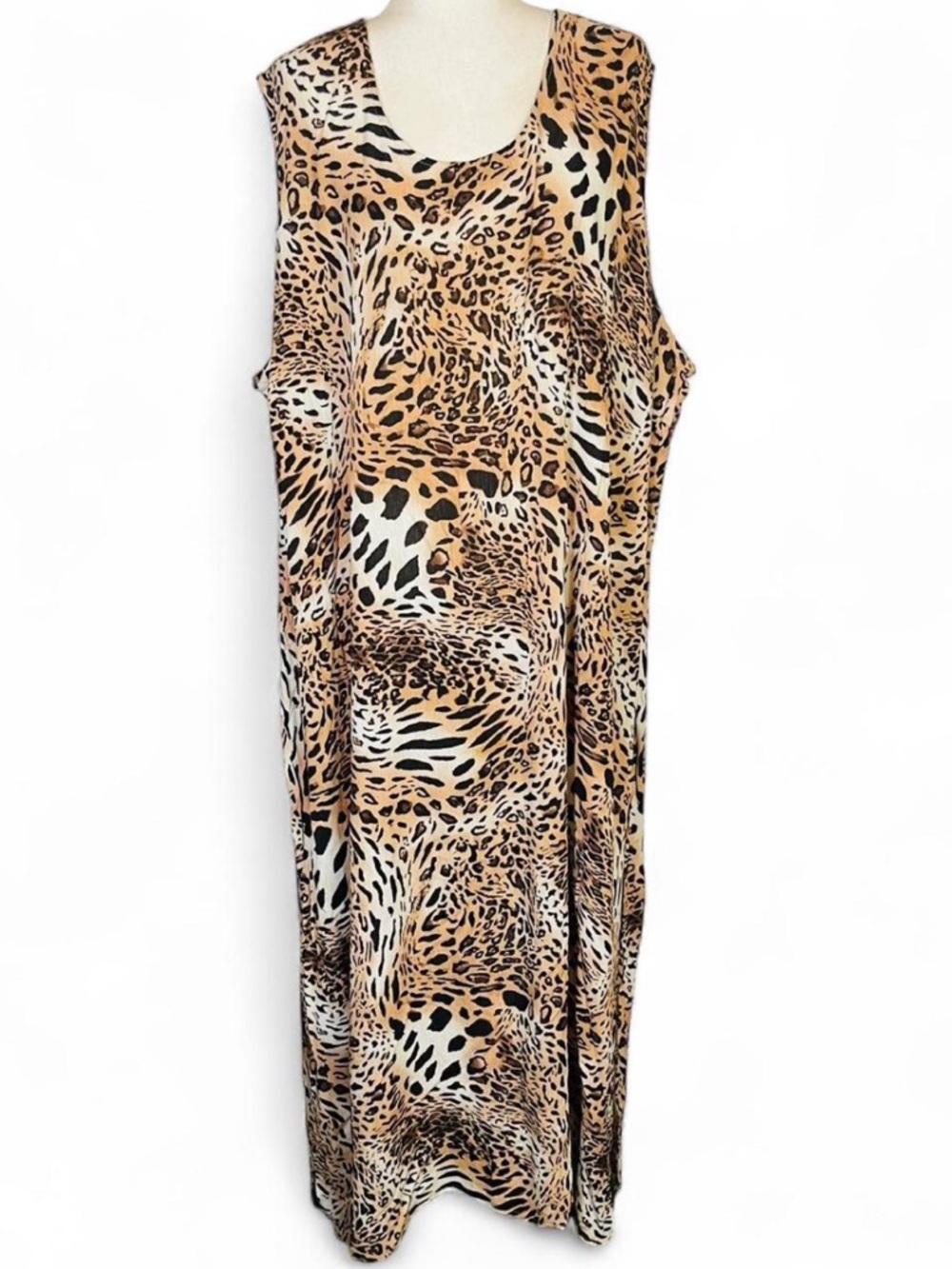 Vintage Y2K Anna Maxwell Plus Size 5X Cheetah Print Maxi Dress Long 100% Rayon